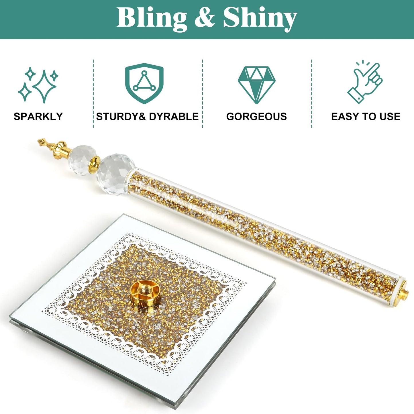 Bling Paper Towel Holder Stand with Square Base, Paper Filled with Countertop, Crystal Paper Towel Holder, Crystal Crushed Diamond Home Decor for Bathroom, Kitchen and Home (Gold)
