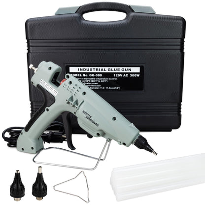 IDL Packaging GG-300 Industrial 300W Hot Glue Gun with 10 pcs Glue Sticks - 1/2" x 10" Full-Size Glue Sticks - Hot Glue Gun Kit for Variety of Surfaces: Foam, Vinyl, Leather, or Upholstery