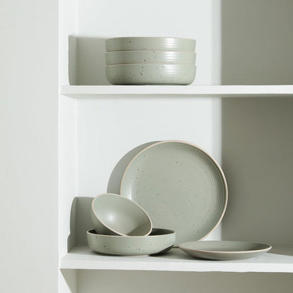 Stone Lain Lauren Stoneware, Rustic Plates and Bowls Set, Dinnerware, Service for 4, Speckled Green, Dishwasher & Microwave Safe, 16-Piece