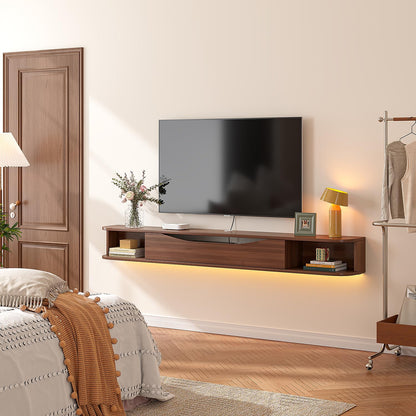 FurniNova Floating TV Stand,94'' Wall Mounted TV Cabinet,Floating TV Console,Under TV Shelf with 1 Door and 2 Cabinets for TVs up to 90''(Walnut)