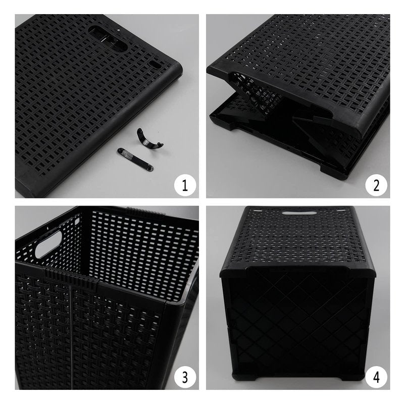 Ucake 42 L Plastic Storage Basket, Folding Laundry Hamper, Black, 2 Packs