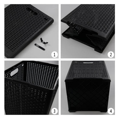 Ucake 42 L Plastic Storage Basket, Folding Laundry Hamper, Black, 2 Packs