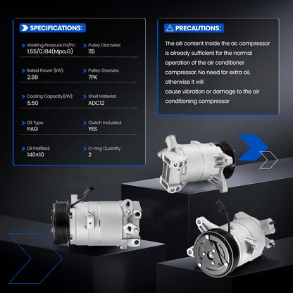 SYKRSS 68671 Air Conditioning A/C Compressor with Clutch Compatible with Nissan Maxima Murano 2009-2014 3.5L, Compatible with Nissan Pathfinder 2013-2015 3.5L, for Quest 2011-2015 3.5L V6 GAS
