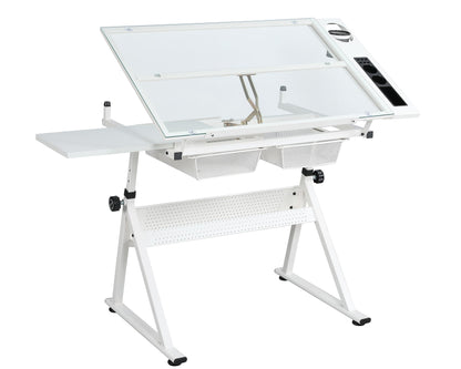 White Drafting Table & Stool Set, Height Adjustable Artist Stool and Craft Table, Drawing Desk, for Writing, Artwork, Artists Studio, Drafting Table & Stool Set, Artist Drafting Chair and Craft Table