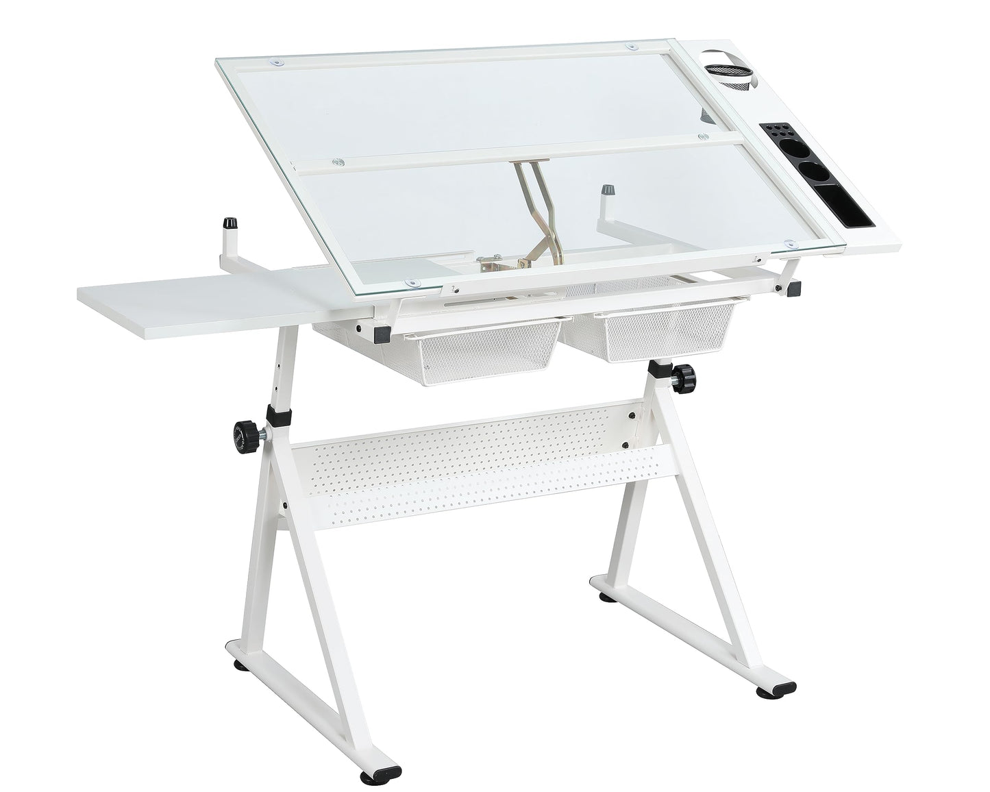 GOWE White Adjustable Tempered Glass Drafting Printing Table with Chair
