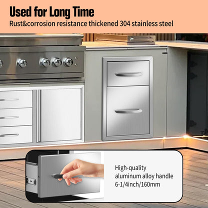 KODOM Outdoor Kitchen Double Drawers 13W x 20H x 21D Inch, Flush Mount Access BBQ Island Drawers for Outdoor Kitchens or Patio Grill Station