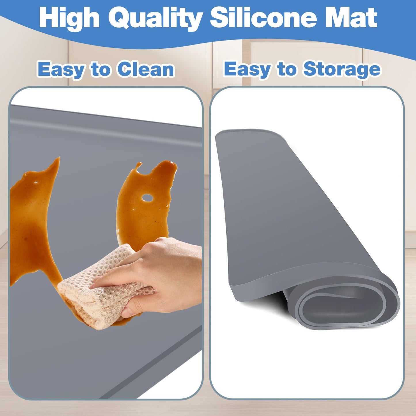 ToLanbbt Mini Fridge Silicone Mat with 4 Base Raisers - 24" x 24" x 0.8" Mini Fridge Drip Tray Under Refrigerator Mat Carpet Floor Protector Leak-Resistant Portable AC Pan for Washing Machine, Gray