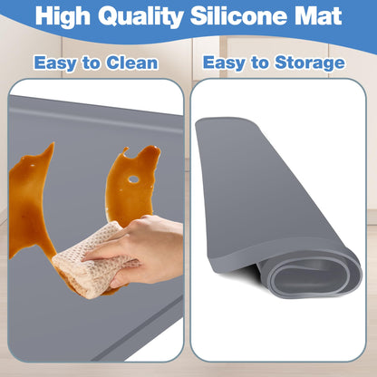 ToLanbbt Mini Fridge Silicone Mat with 4 Base Raisers - 24" x 24" x 0.8" Mini Fridge Drip Tray Under Refrigerator Mat Carpet Floor Protector Leak-Resistant Portable AC Pan for Washing Machine, Gray