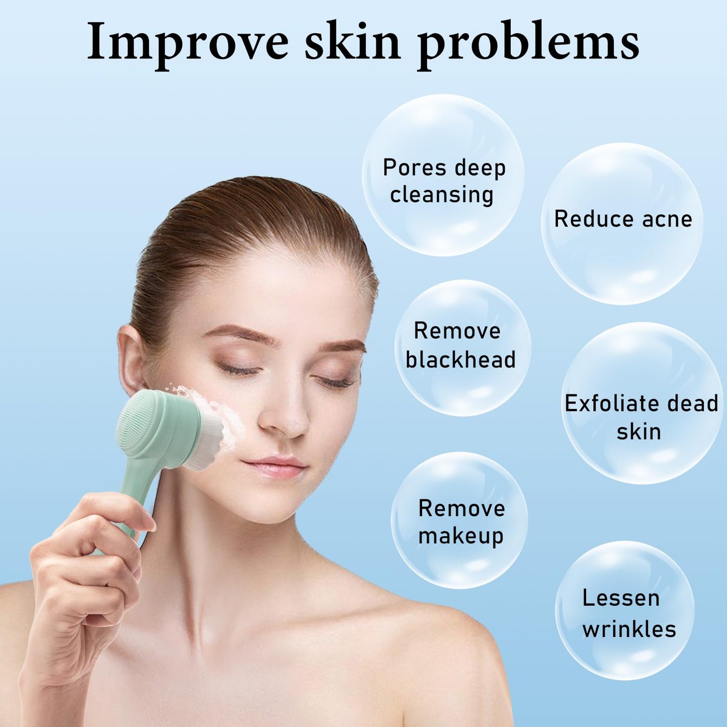 Face Brush 2 in 1, Facial Cleansing Exfoliating Scrubber Brush, Silicone Double Side Manual Face Wash Scrub Brush with Soft Bamboo Charcoal Fiber for Deep Pore Cleansing, Massaging, Skin Care