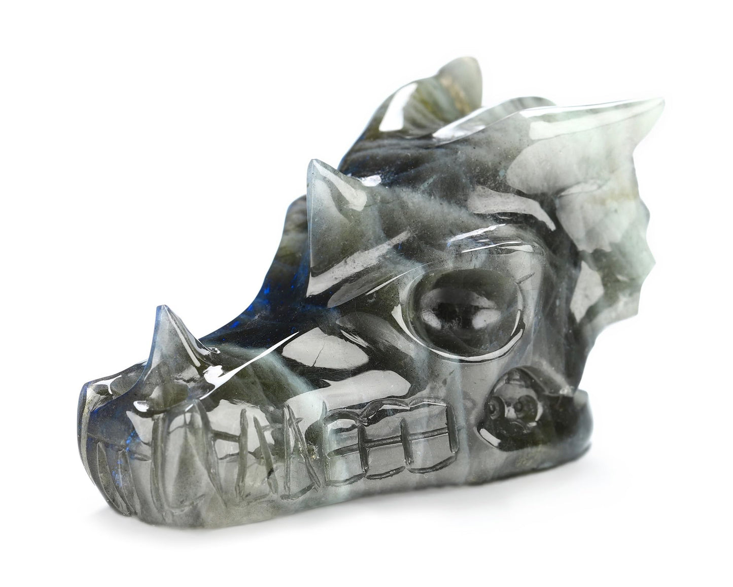 Skullis 2.0" Labradorite Hand Carved Crystal Dragon Skull Sculpture, Crystal Healing.1503
