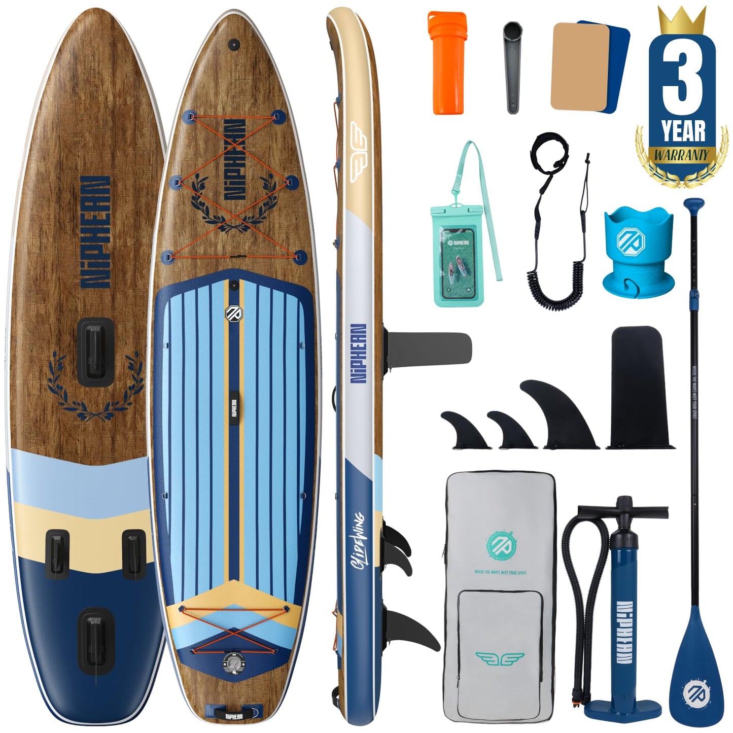 Niphean (Extra Large) Inflatable Paddle Board, SUP for 2+1 People/Family 500lbs Capacity Stand Up Paddle Board with SUP Accessories, StabilTrac Fin Non-Slip Paddleboard for Adults-Dark Gray