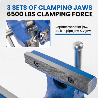 Forward Bench Vise 6 Inch with 3 Pcs Pipe Wrench Set