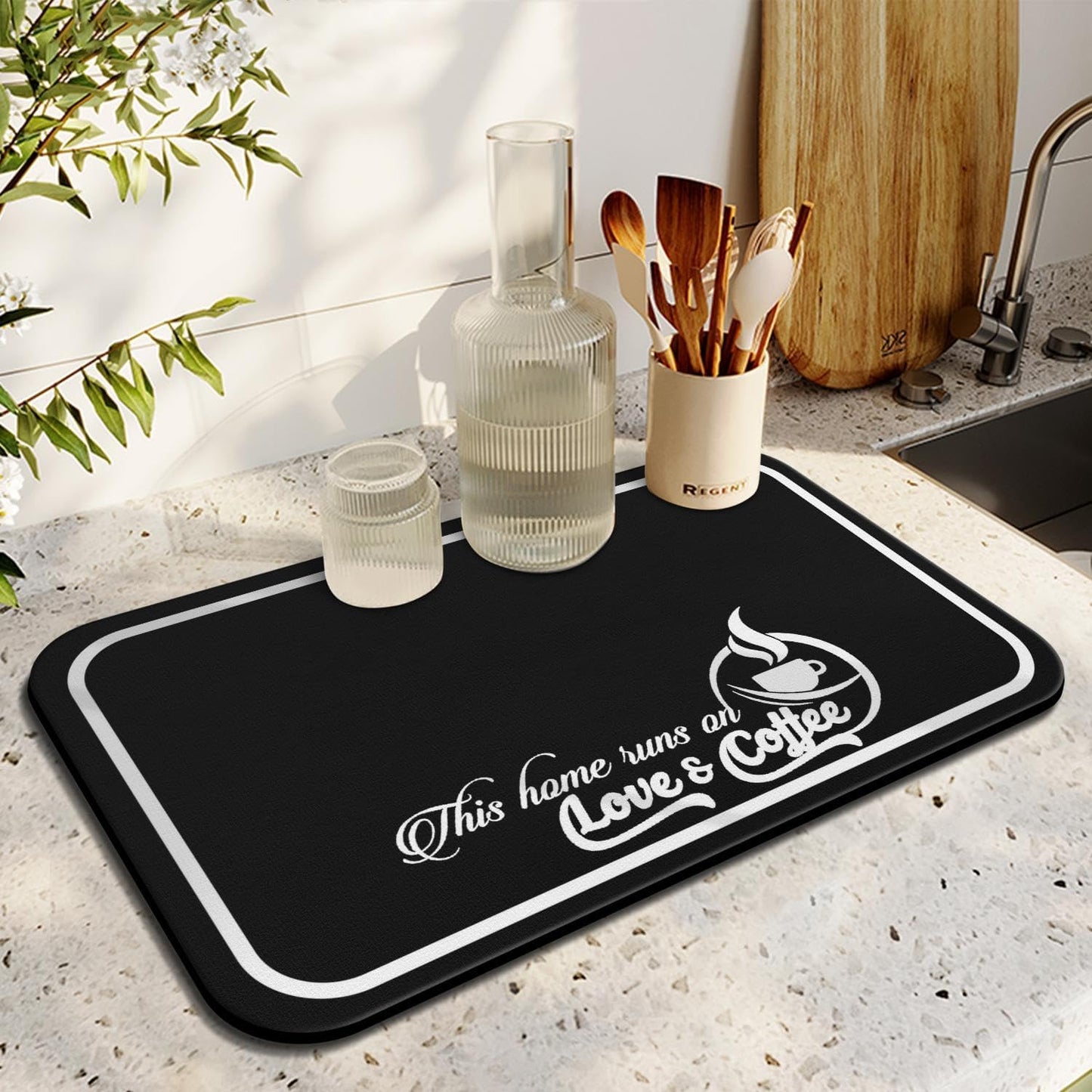 Coffee Bar Mat Rubber Dish Drying Mat, 19.5x12in for Kitchen Counter and Coffee Accessories