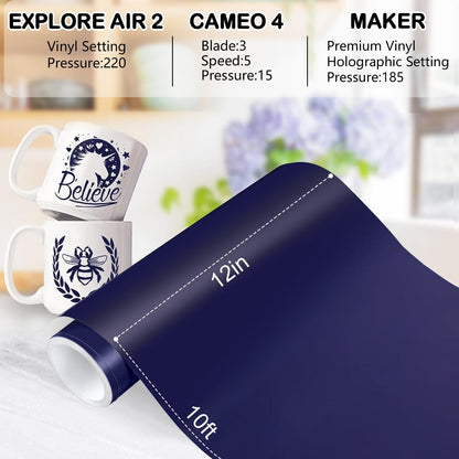 WRAPXPERT Navy Blue Vinyl,12" x10ft Blue Permanent Vinyl, Matte Blue Adhesive Vinyl Roll Compatible with All Cutting Machines, Dark Blue