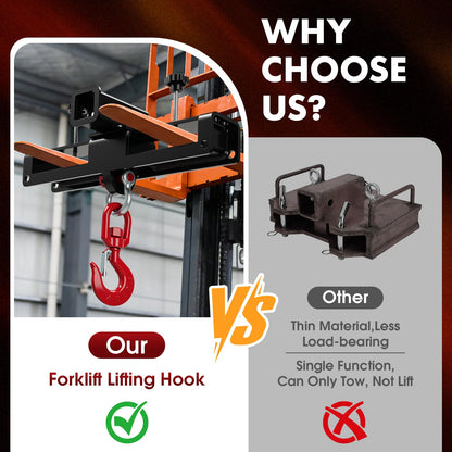10 Ton Heavy Duty Forklift Lifting Hook, Forklift Trailer Hitch Attachment for Lifting & Towing Generators and Machinery, Fork Lift Attachment Fits Standard Forklift Tractor Forks (MAX 22000lbs)