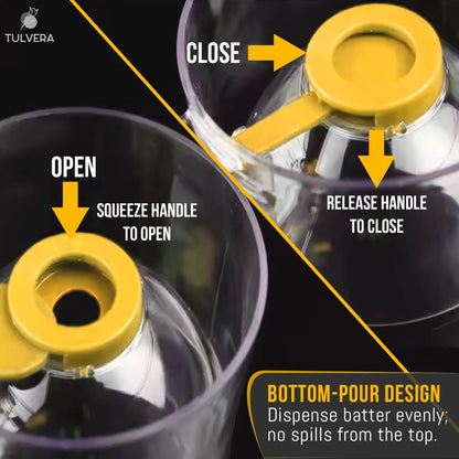 Pancake Batter Dispenser | 5-Cup Mix Pourer for Pancakes, Waffles, Crepes, Muffins, Cupcakes | Squeeze Handle, Portion Control Pitcher, Durable Drip-Free Design | Baking Accessories (Classic Yellow)