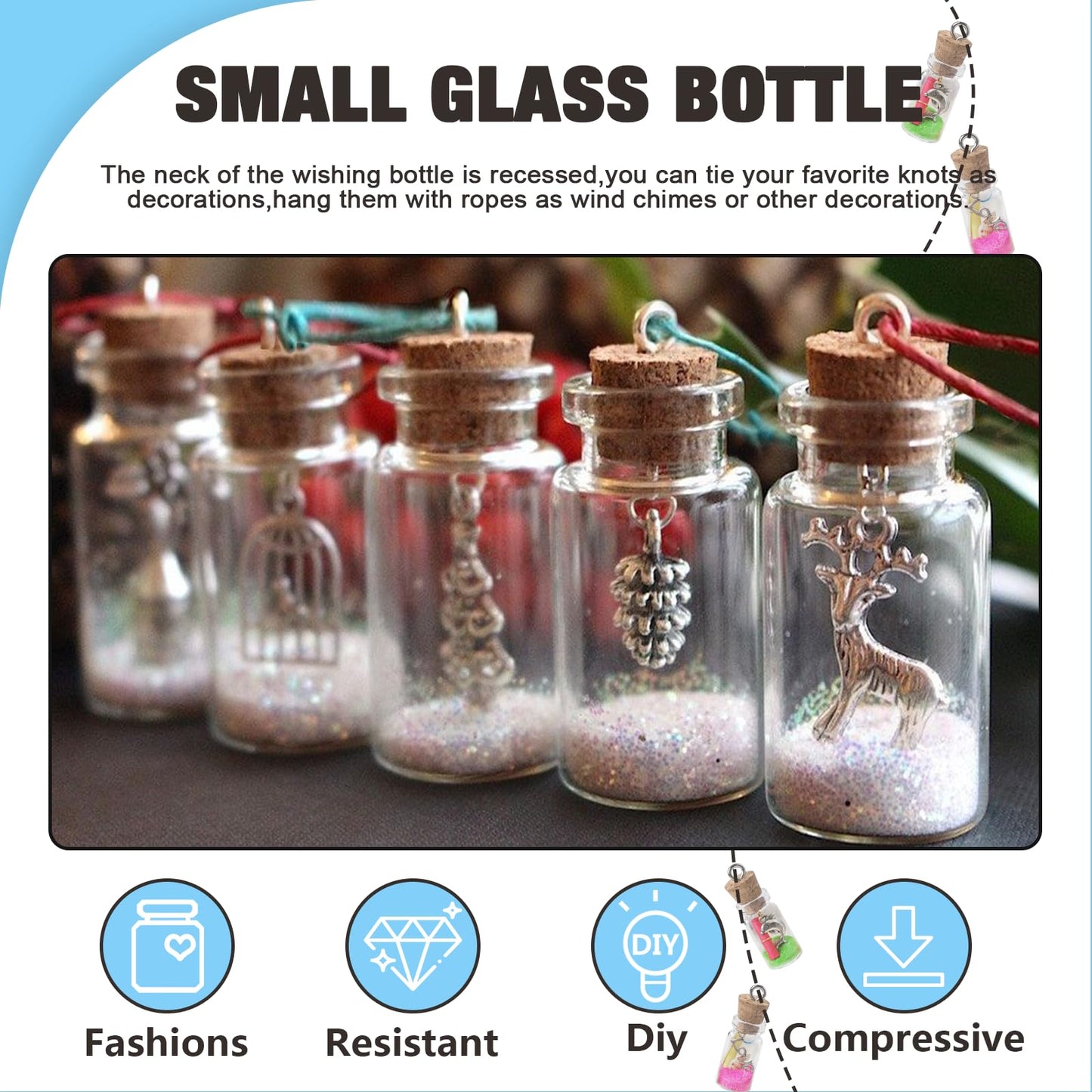 Wshxjzyay 60 Pieces 1 ml Small Glass Bottles with Cork Lids, Mini Glass Wishing Bottles, Empty Spell Jars for Theme Party DIY Crafts Christmas Tree Decoration