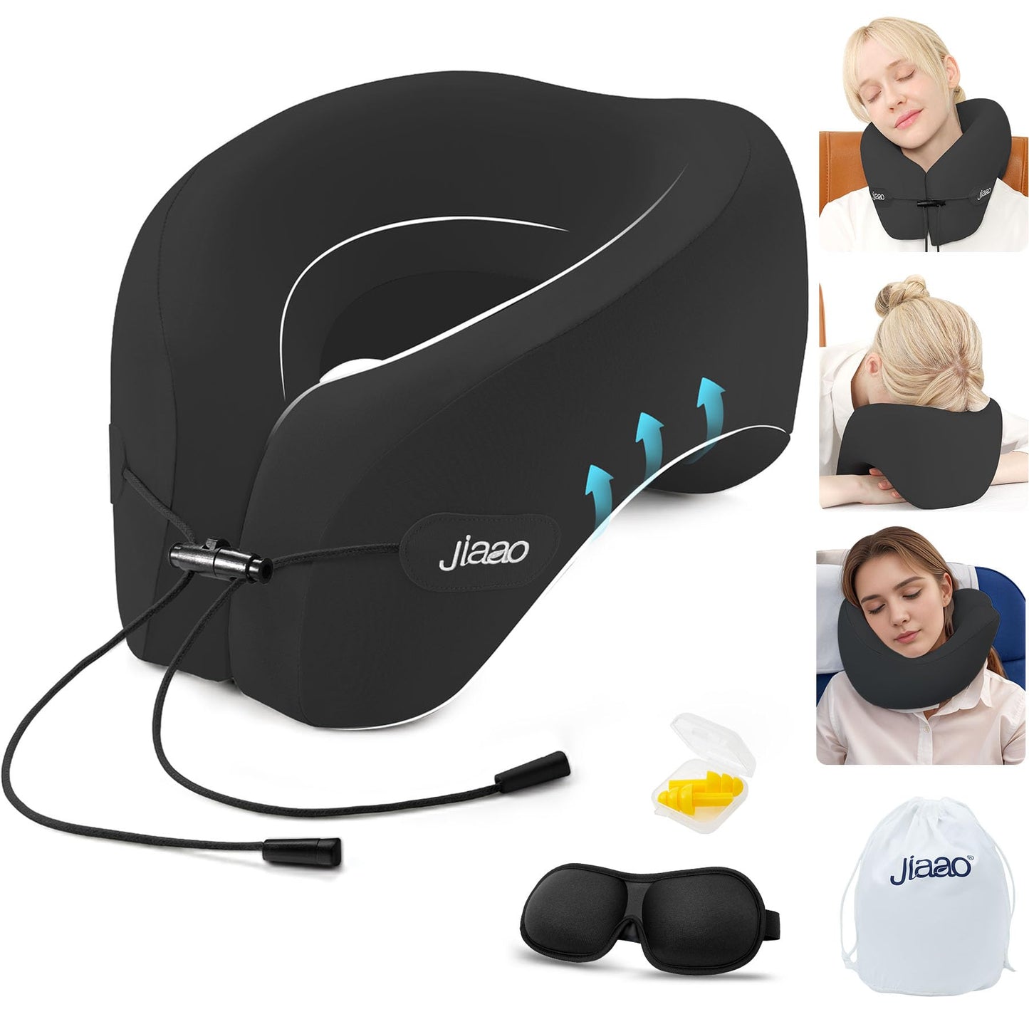 jiaao Neck Pillow Airplane, 2025 Upgraded Memory Foam Travel Pillow for International Flights, Adjustable Clasp, Storage Bag, Advanced Neck Support for Road Trips, Home, Office, and Gaming