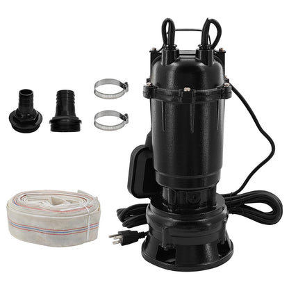 Dewinston 2HP 220V Submersible Sump Pump, 6498GPH Cast Iron Sewage/Effluent Pump 1500w with Automatic Float Switch and 66ft Hose for Sump Basin, Basement, Residential Sewage, 2'' NPT Discharge