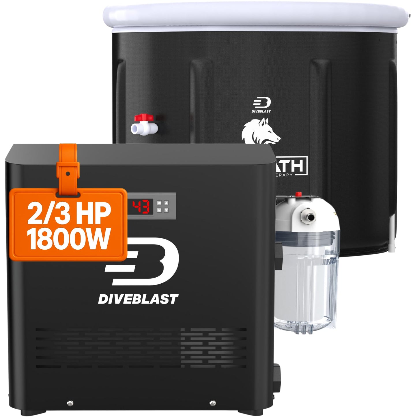 Diveblast Cold Plunge Tub With Water Chiller, Pump and Filter - Low Consumption 2/3 HP Cold Plunge Chiller - Cools Water Down to 39°F