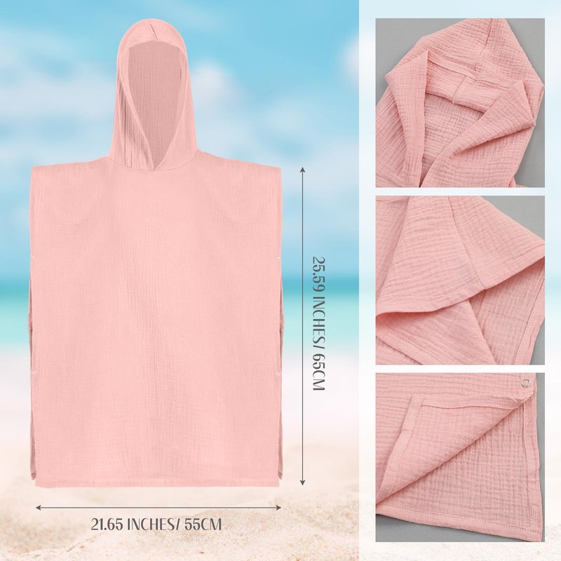 Frienda Muslin Hooded Beach Towel for 3-6 Years Kids Soft Muslin Bath Poncho for Baby Absorbent Fast Drying Blankets for Boys Girls Newborns Toddler Beach Pool Bath Essentials(Pink)
