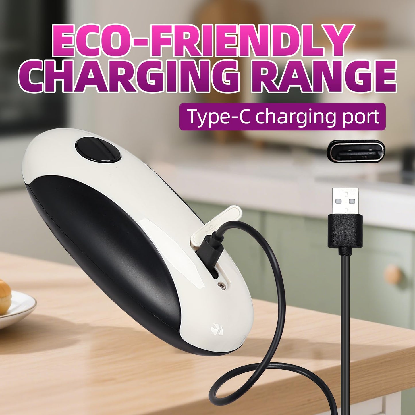 AREYCVK Rechargeable Electric Can Opener, Portable Gadgets Side Automatic Opener Can Food Safety,Smooth Edged for Seniors with Arthritis for All CanSizes (Black &White)
