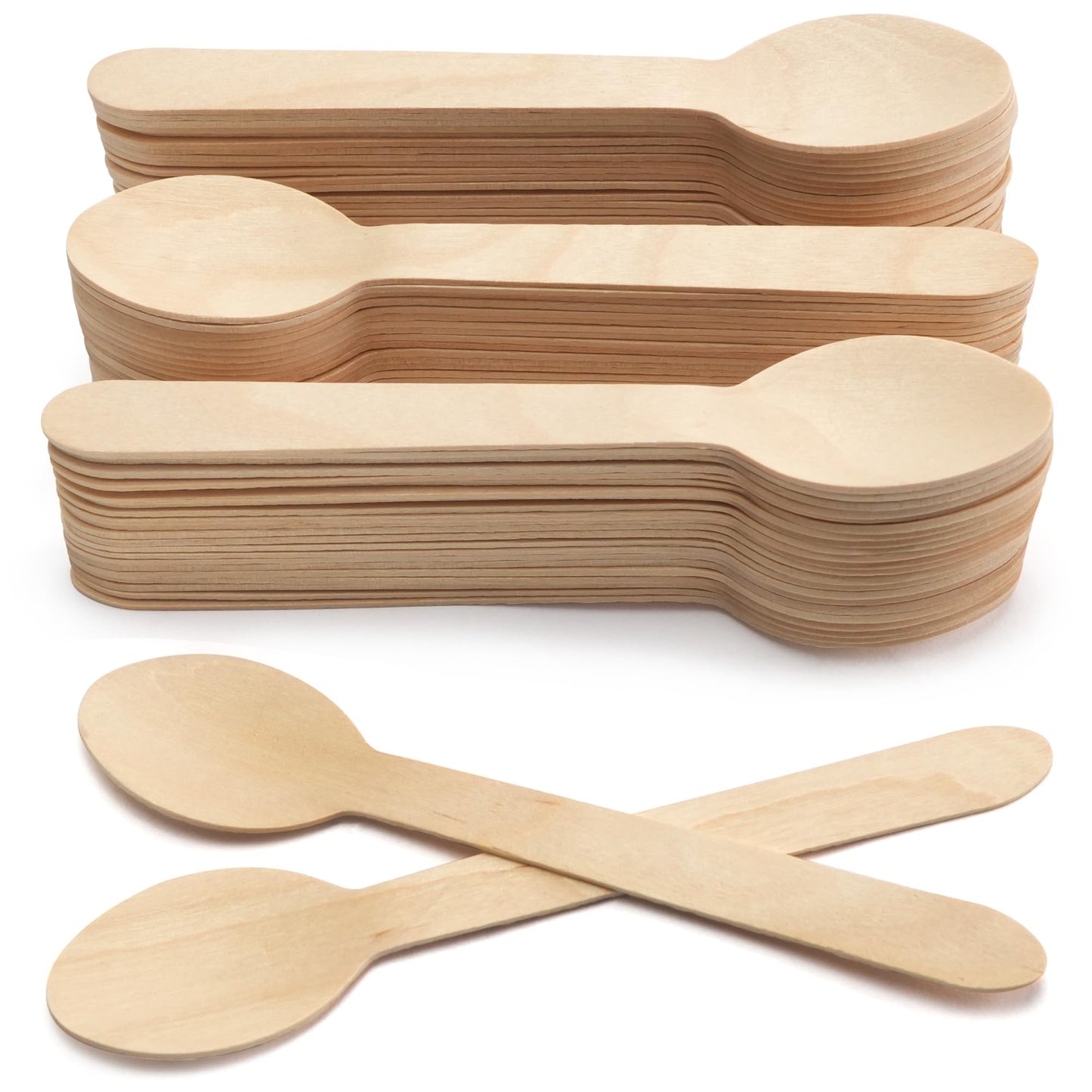LotFancy Disposable Wooden Spoons, 250Pcs 6.25 inch Wood Cutlery Spoons, Biodegradable Compostable Eco-friendly Birchwood Sampling Tasting Spoons