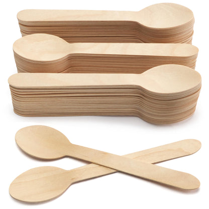 LotFancy Disposable Wooden Spoons, 250Pcs 6.25 inch Wood Cutlery Spoons, Biodegradable Compostable Eco-friendly Birchwood Sampling Tasting Spoons