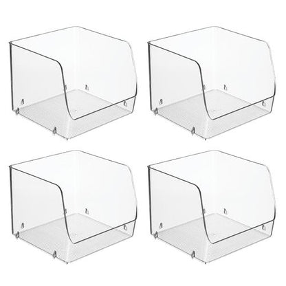 iDesign Stackable Clear Open Front Storage Bin, Easy Access Organizer for Kitchen, Pantry or Cabinet, 4-Pack
