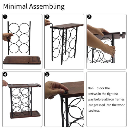 SASIDO Wine Racks Countertop, Wine Holder and Glasses Rack, Wooden Wine Stand with Tray, Perfect for Home Decor & Kitchen Storage Rack etc (Hold 6 Bottles and 2 Glasses)