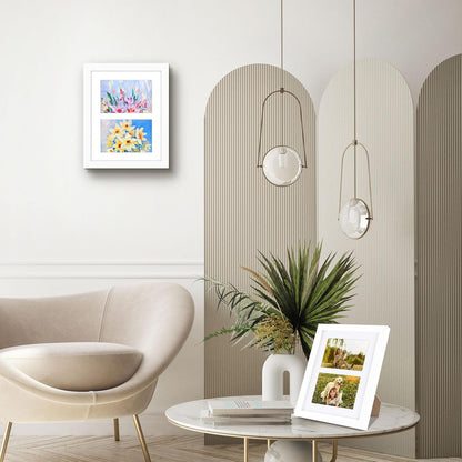 Golden State Art 8x10 White Photo Wood Collage Frame, Tempered Glass, Displays (2) 4x6 Pictures