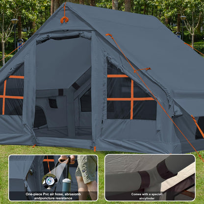 Inflatable Camping Tent with Pump, 4 Person Glamping Tents Sun Shelter, Easy Setup Waterproof Outdoor Oxford Tents, Self-Supporting Structure Inflatable House Tent