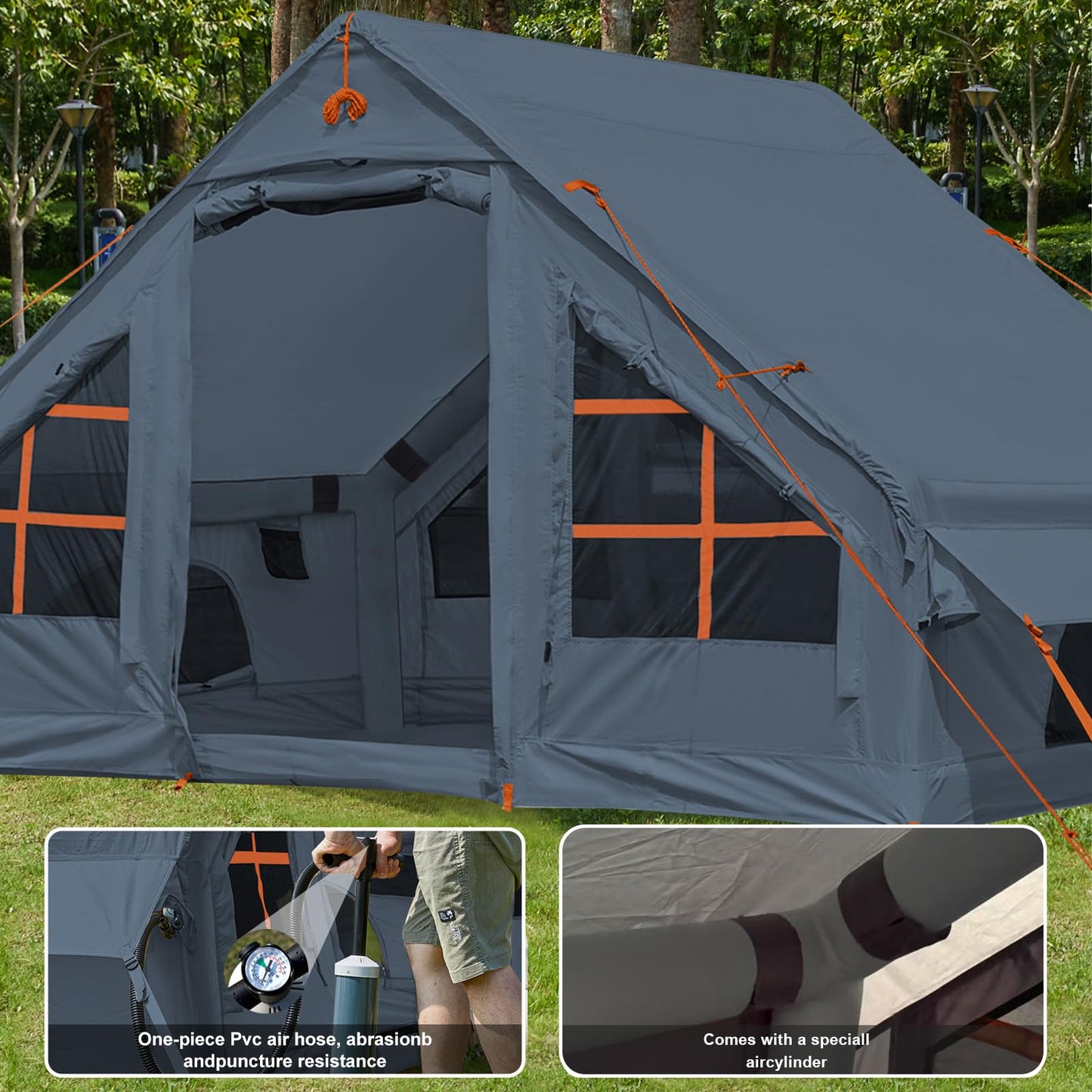 4-6 Person Inflatable Camping Tent, 9.8 * 7.2 FT Glamping Inflatable Tents with LargeTarps,2025 Update Zipper Door Easy Setup Blow Up Tents for Camping