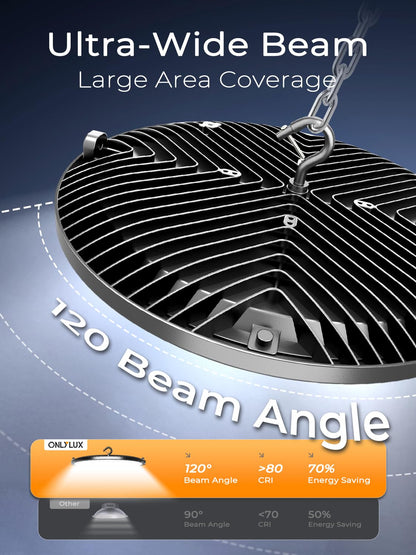 ONLYLUX 200W UFO LED High Bay Lights, 30000LM LED Shop Lights & Garage Lights, IP65 Waterproof 5000K Daylight, Industrial for Warehouse Factory Gym Barn (10 Pack)
