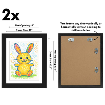 Americanflat - 2 Pack - Kids Artwork Frame Changeable (Black) - Magnetic Door Holds 100 Art Pieces - 8.5x11 Letter Size Display with Mat or 10x12.5 Without Mat - My Mini Masterpiece