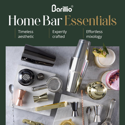Barillio Silver Bartender Kit - Stainless-Steel Cocktail Shaker Set with Black Bamboo Stand - 23-Pc Mixology Bar Tools