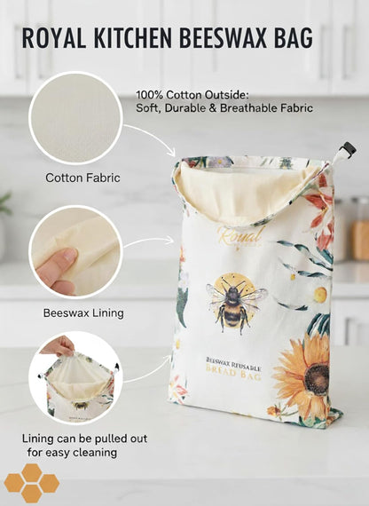 2 Pack 2 Reusable Beeswax Breads Bag | Organic Sourdough bread bags for homemade bread | Fridge and Freezer friendly