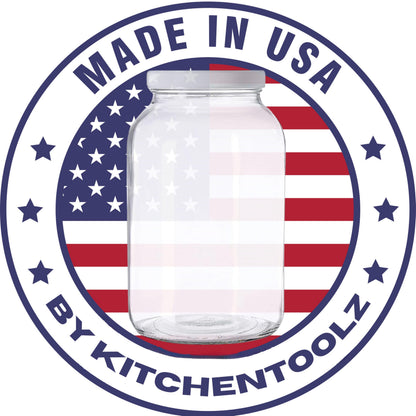 kitchentoolz 1 Gallon Glass Mason Jars – Extra Large Wide Mouth Jars with Airtight Lids – Perfect for Sourdough Starter, Fermenting, Pickling, and Storage – Made in the USA – Pack of 2