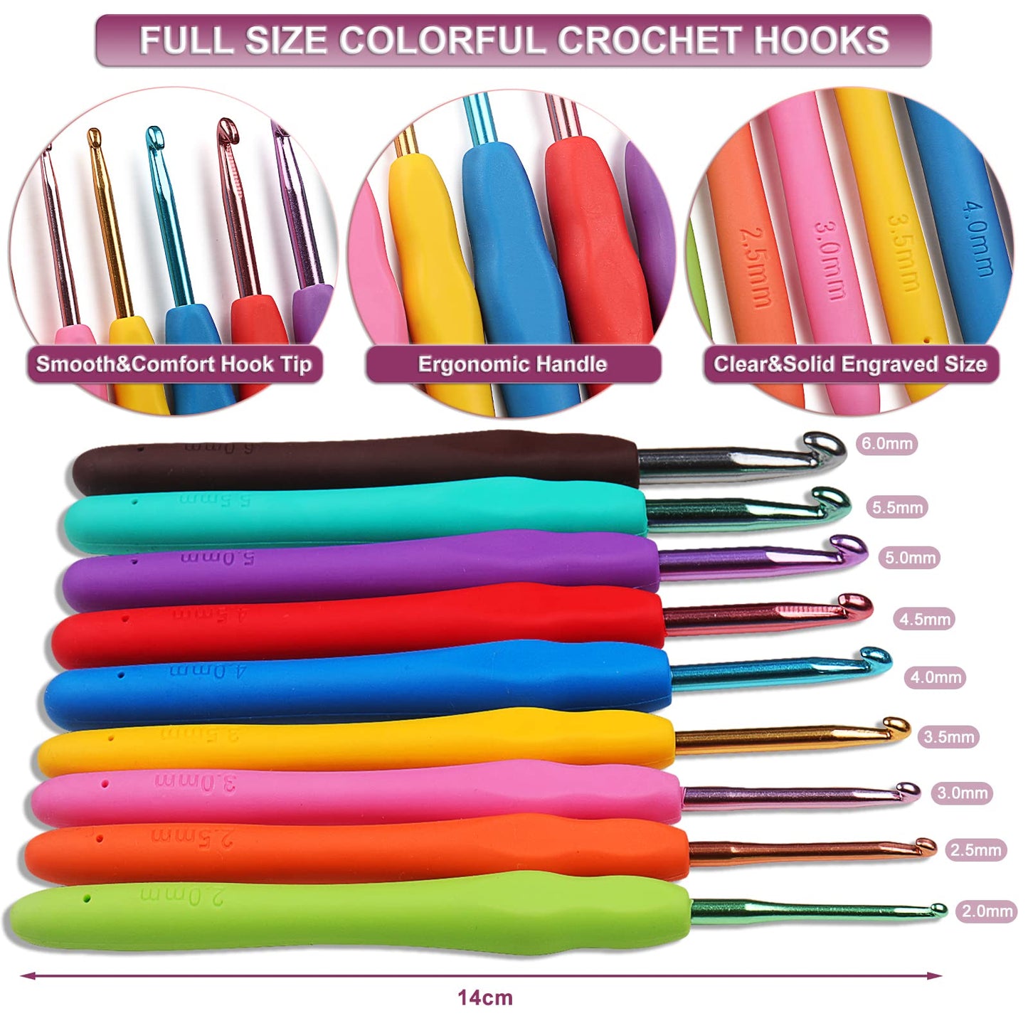 Aeelike Crochet Kit Multi Size Crochet Hooks Set 0.6mm-6mm, Full Crochet Kit for Beginners Adults, Crochet Hooks Set with Case Accessories - Crochet Gift for Mother & Grandmother (Purple Flower)
