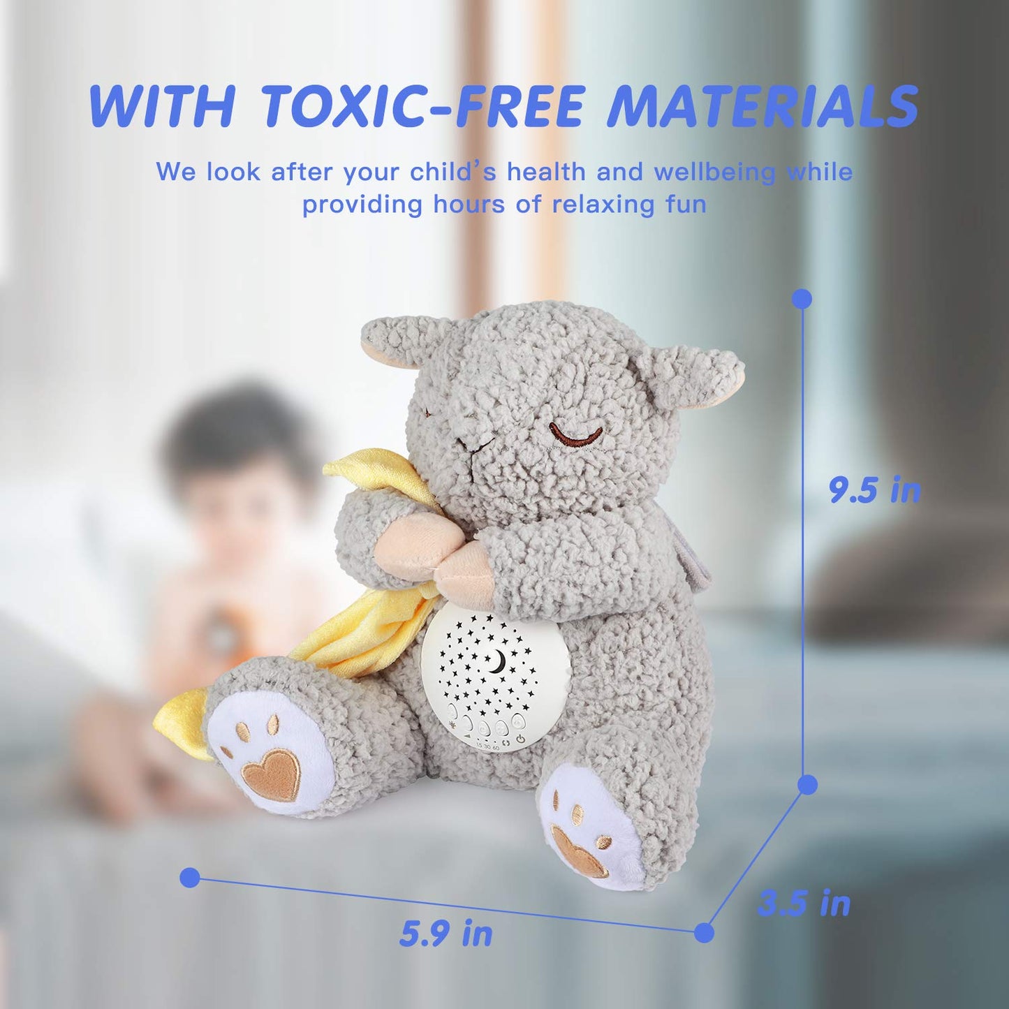 BEREST Baby White Noise Machine Stuffed Animal Toy, Mom's Heartbeat Lullabies Sheep Sleep Soother, Nursery Decor Night Light Projector, Toddler Crib Sleeping Aid, Babies Shower Gifts Portable