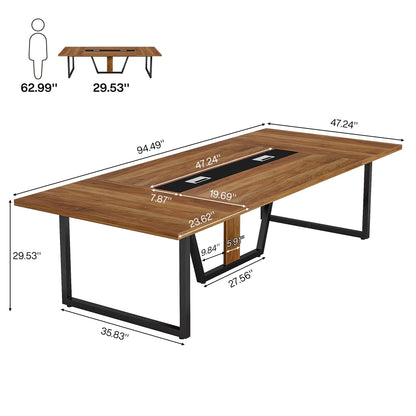 Tribesigns 8FT Conference Table, 94.49 L x 47.24 W x 29.53 H Inches Large Meeting Podcast Table for 10 People, Business Style Wooden Training Table with Strong Metal Frame for Office Conference