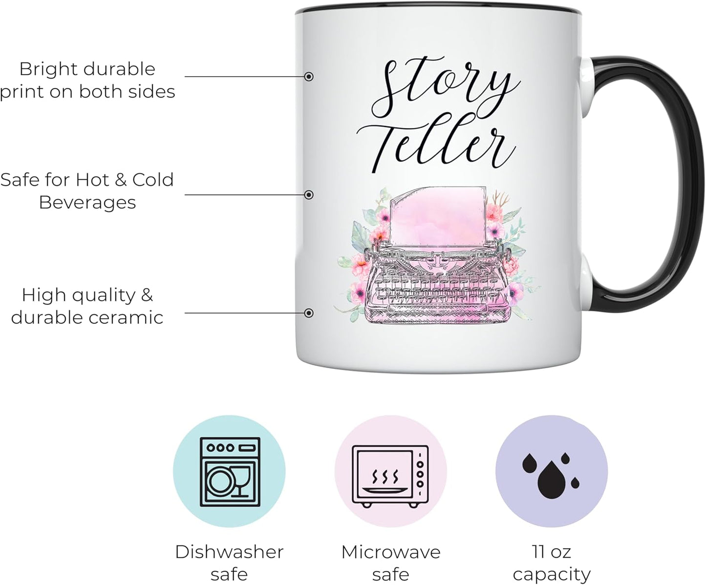 YouNique Designs Writer Coffee Mug, 11 Ounces, Storyteller Mug, Author Gifts for Women (Black Handle)