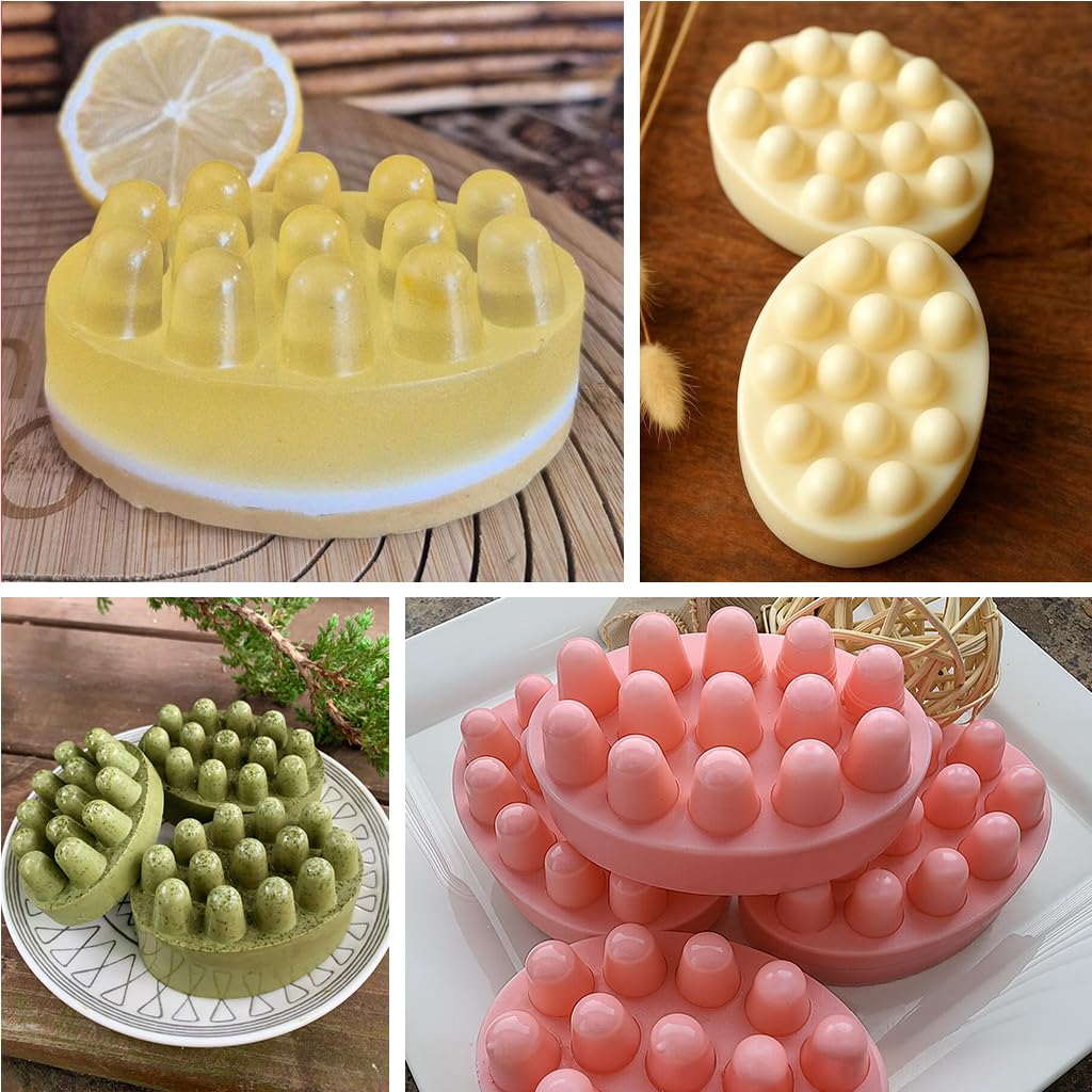 SJ Massage Soap Mold - 2 Pcs, 4 Cavities Silicone Soap Mold for Soap Making, Handmade Hair Brush Shampoo Bar Molds, Food Grade BPA Free(Blue and Green)
