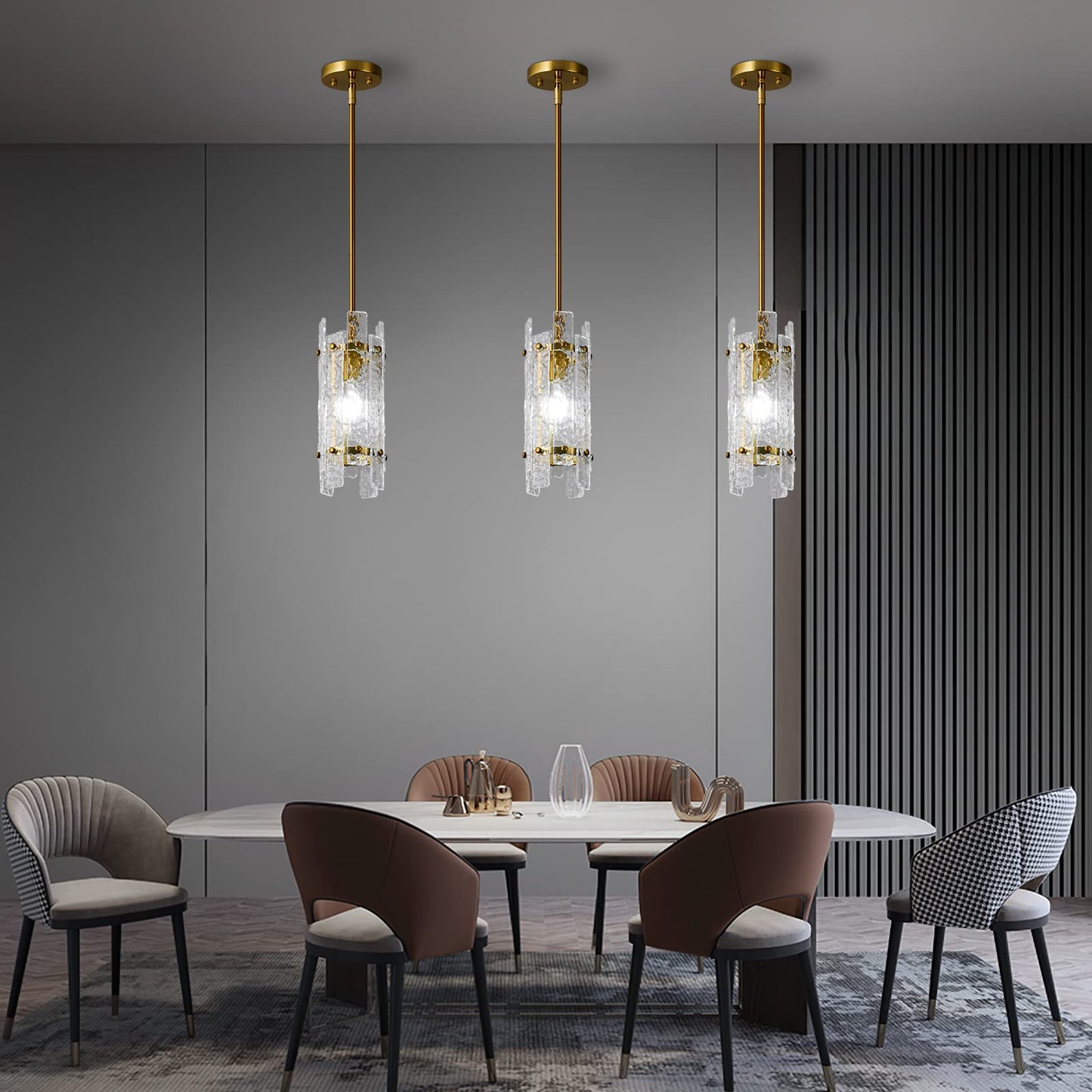 LIANGMH Modern Crystal Pendant Lighting Gold Pendant Lights Mini Glass Chandeliers, Adjustable Pendant Light Fixture for Kitchen Island Bedroom Living Room Dining Room Corridor(3Pack)
