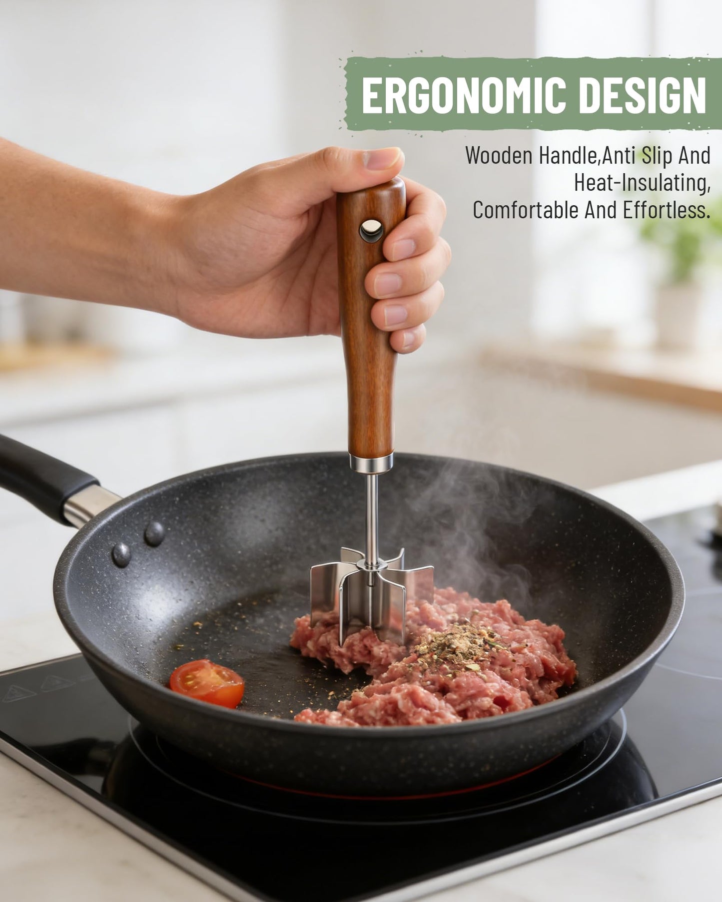 Meat Chopper Stainless Steel Masher: Hamburger Smasher Tool with Heat Resistant 6 Curve Blades - Burger Shredderfor Ground Beef Grinder & Potato Mix Kitchen Gadgets