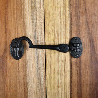 Renovators Supply Manufacturing Door Latch Lock, 4.5 in. Black Wrought Iron Swivel Hook and Eye Latch
