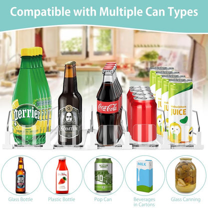 Drink Organizer for Fridge, 5 Row Automatic Pusher Glide, Adjustable Width Soda Can Dispenser for Refrigerator-Holds up to 25 Cans