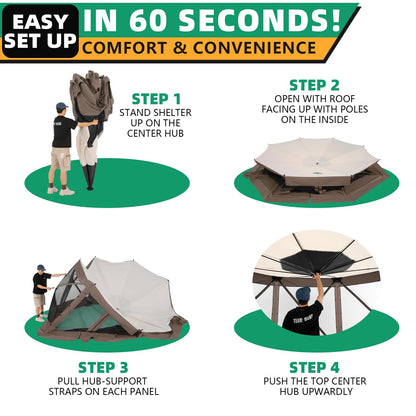 COBIZI 15x15FT Pop Up Gazebo Screen Tent Screen House for Camping, Screen Room with Mosquito Netting, Hub Tent Instant Screened Canopy with Carrying Bag and Ground Stakes, Brown