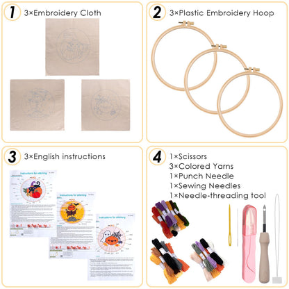 Peotclola Punch Needle Kit for Adults,3 Sets Punch Needle Kits Beginner DIY Embroidery Starter Set with Tools for Home Decoration, Family, Friends Gifts(Thanksgiving,Pumpkin)
