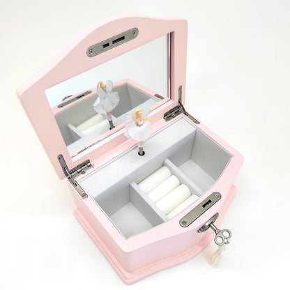 Lihou PapaQ Pink Ballerina Musical Jewelry Box for Girls, Wooden Jewelry Storage Chest with Mirror & Lock, Swan Lake Tune Spinning Ballerina Music Box, Ideal Kids Gift for Christmas & Holidays
